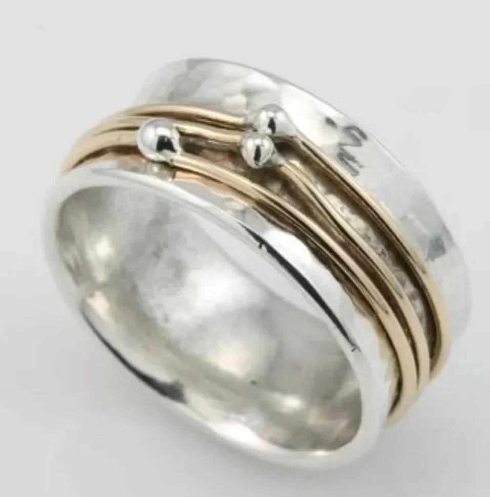 Vintage guldring med sølvfarvede lag