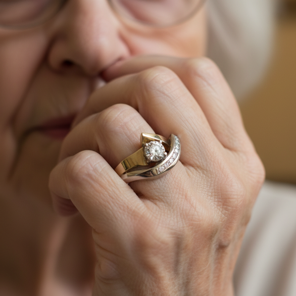 Vintage ring med uregelmæssig form i guld og sølv med zirkonia