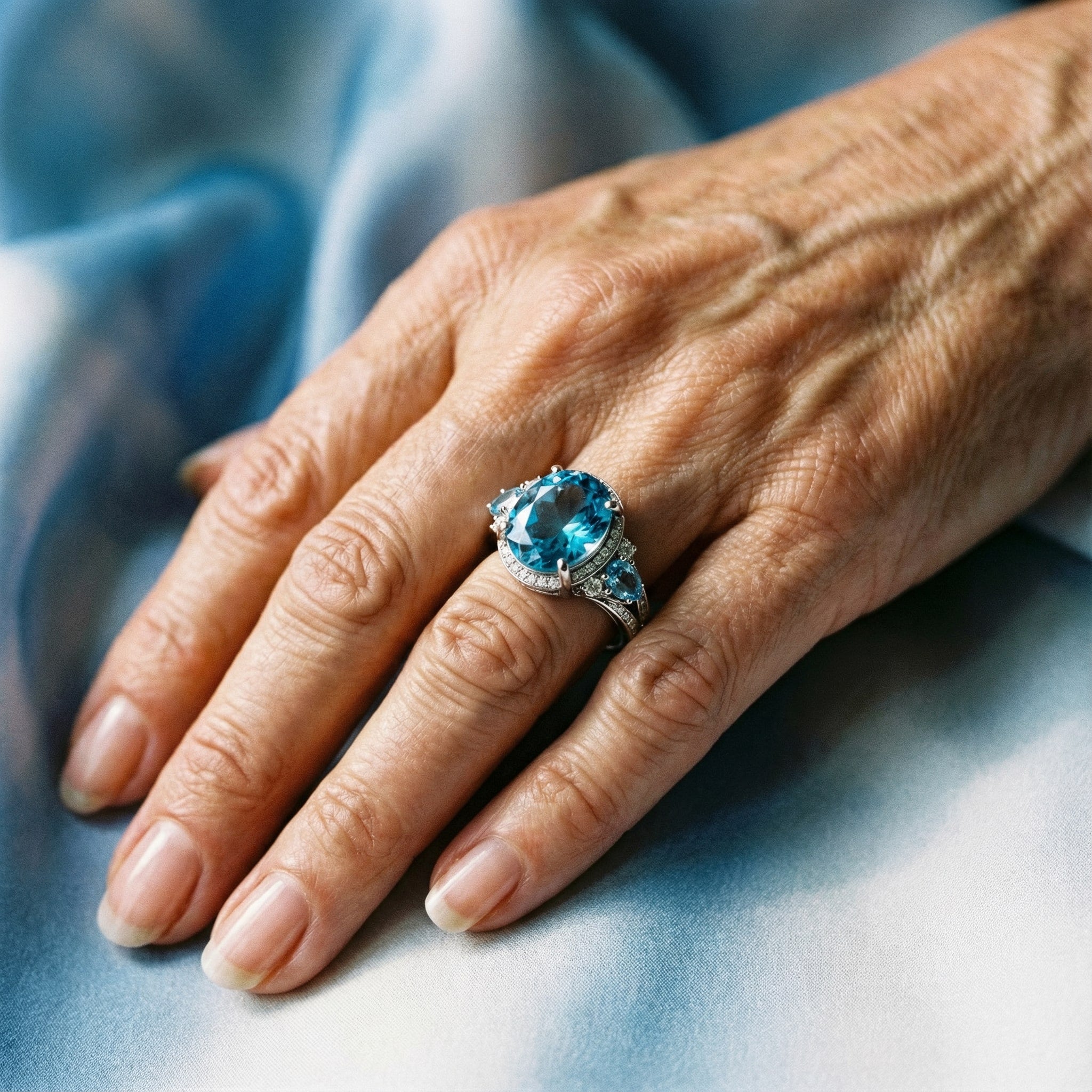 Vintage Ring i Forsølvet med Blå Krystal