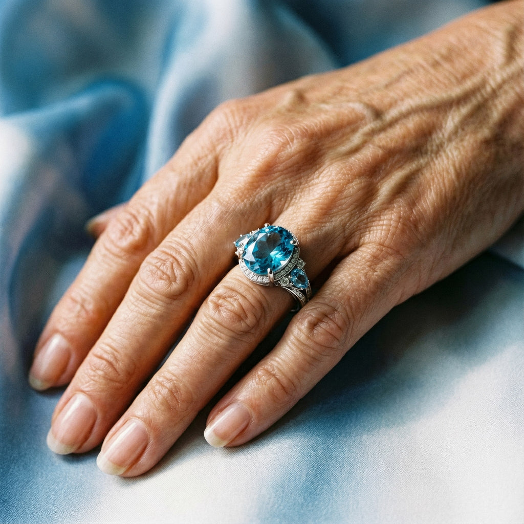 Anillo Vintage en Plateado con Cristal Azul
