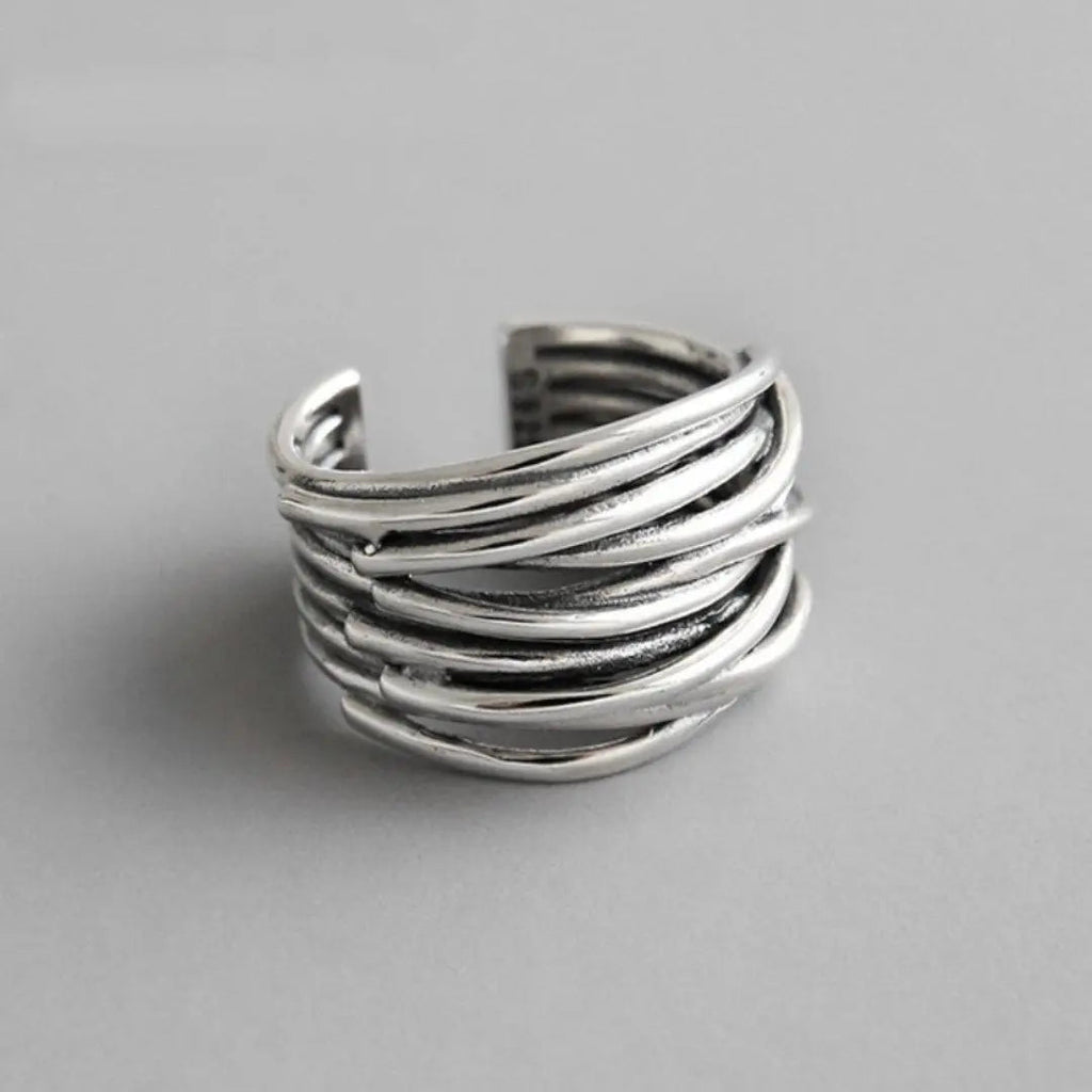 Anillo Ajustable en Capas Plateado