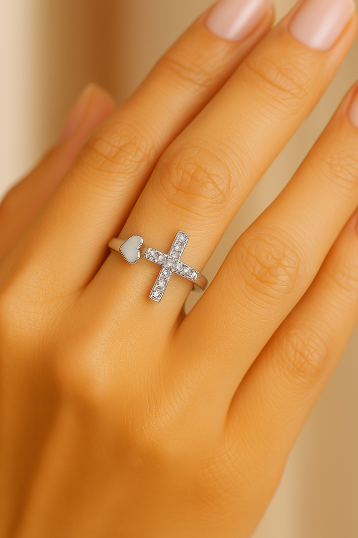Vintage Love Cross Prstan iz Prilagodljive Srebrne Zlitine