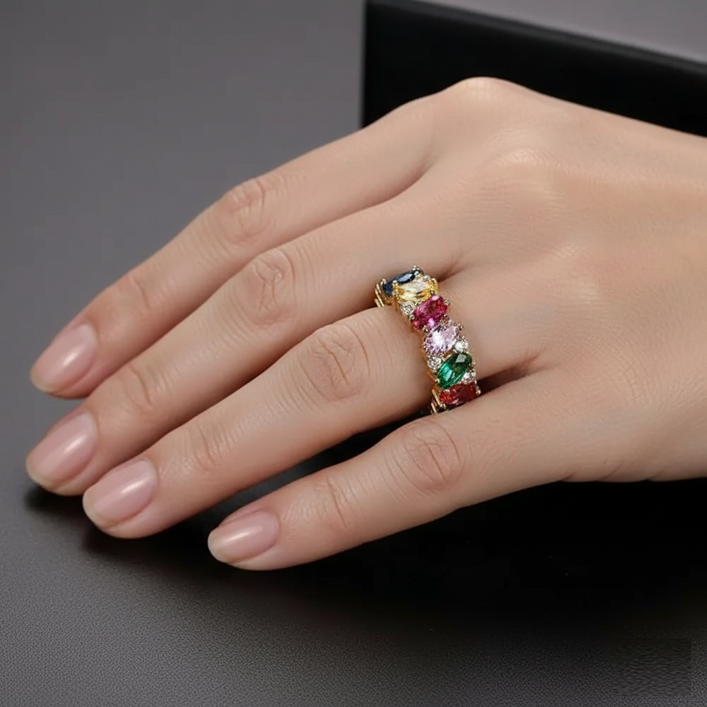 Vintage ring med flerfarvede zirkoner