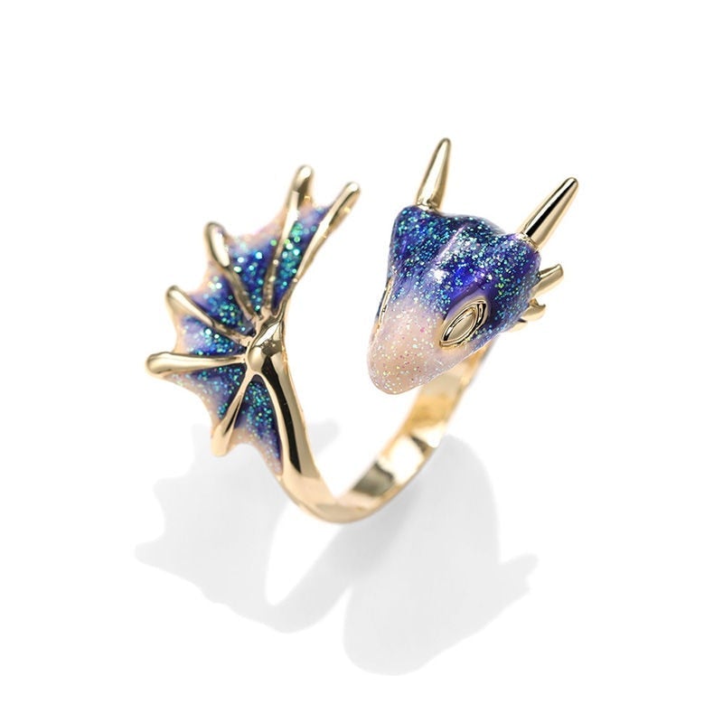 Anillo Dragón Ajustable en Plata y Esmalte Pintado a Mano