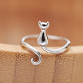 Anillo Ajustable con Gatito en Plata