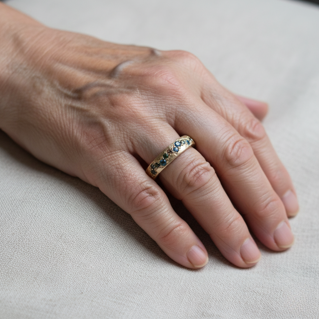 Anillo colorido vintage dorado