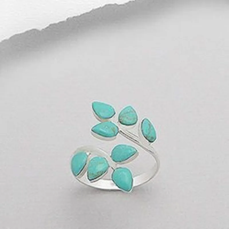 Vintage prstan z turkiznim listom