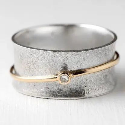 Vintage sølvring med zirconia og forgyldt kant