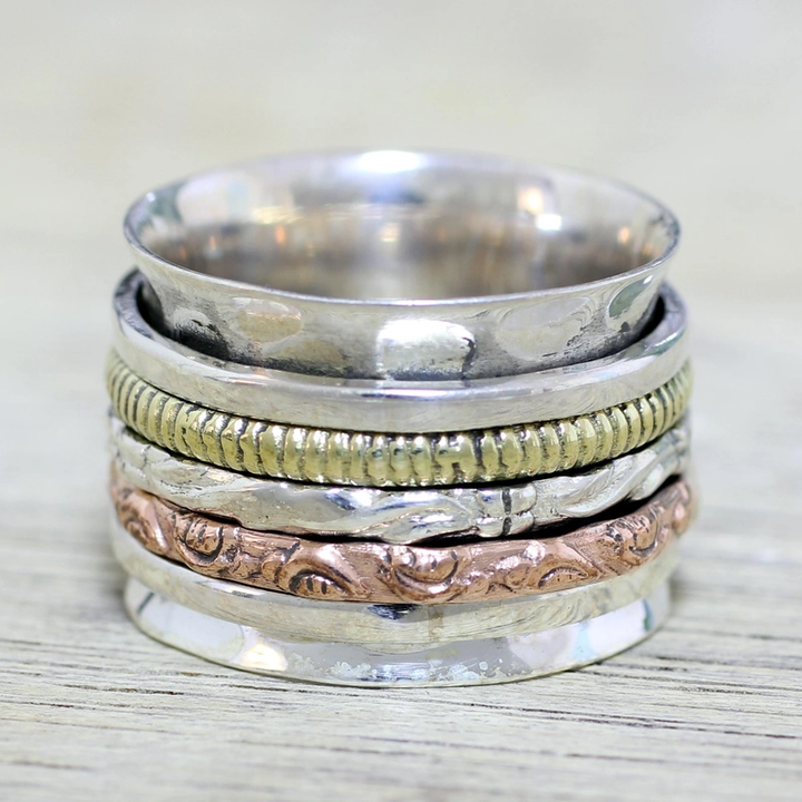 Vintage ring i guld og sølv med rose