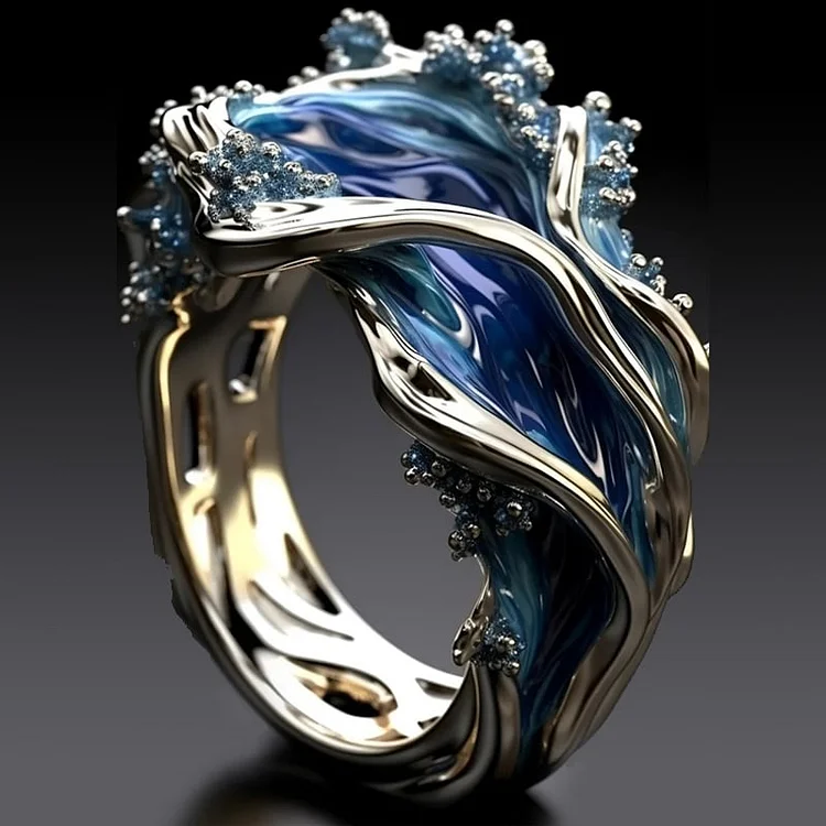 Vintage gylden oceanbølge-ring
