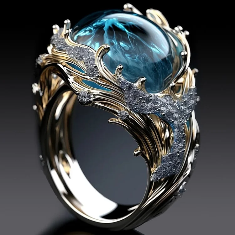 Anillo Vintage Cristal Oceánico