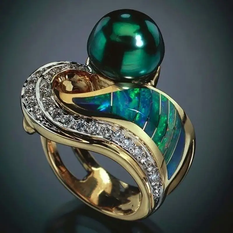 Vintage-ring med grøn zirkonia-perle