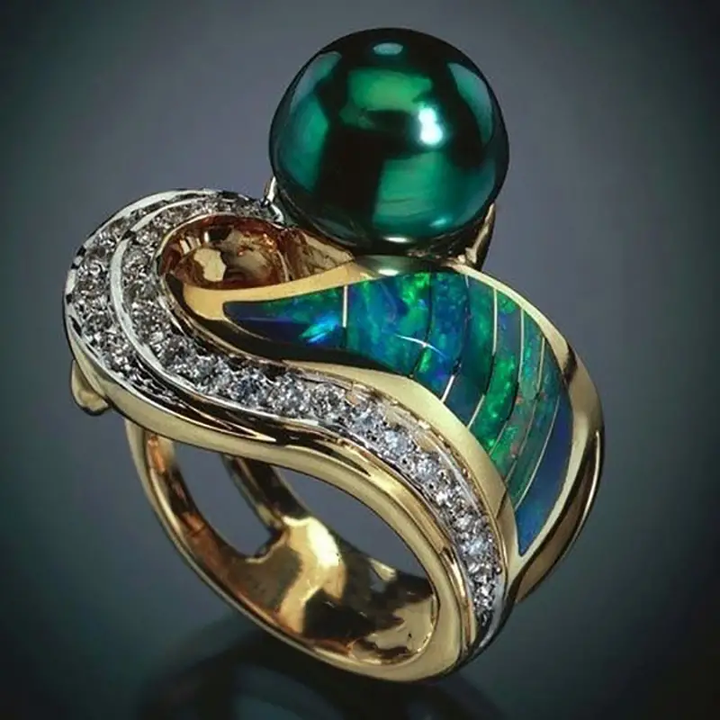 Vintage-ring med grøn zirkonia-perle
