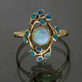 Anillo Azul Vintage con Cristales y Ópalo