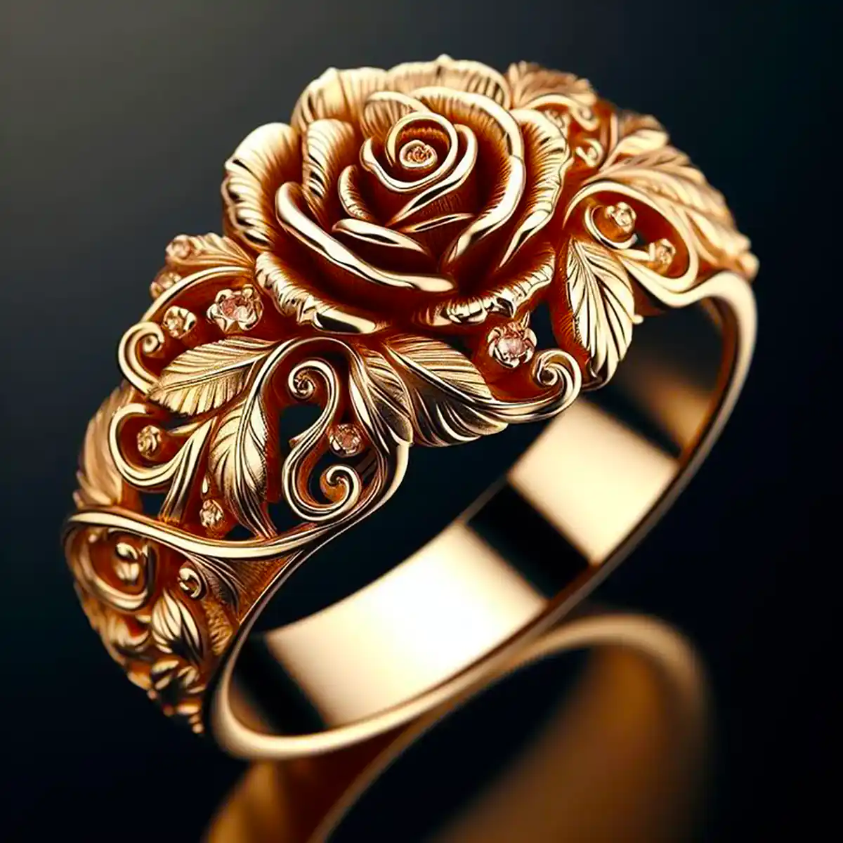 Gylden ring med blomst
