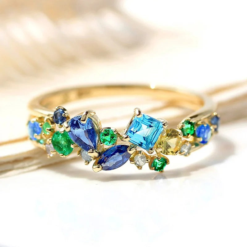 Anillo Vintage Multicolorido con Piedras Preciosas y Oro