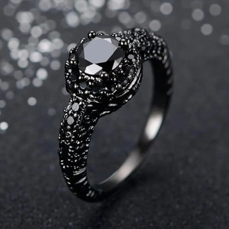 Vintage copper ring with black stone
