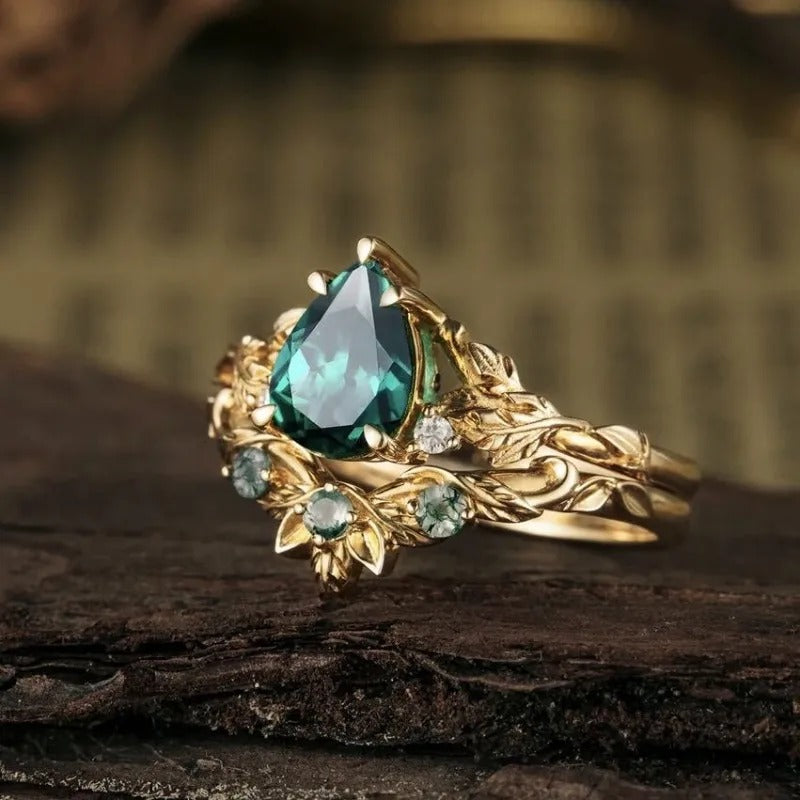 Vintage ring med grøn blomstersten