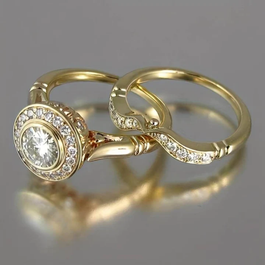 Vintage ringsæt i guld og cubic zirconia